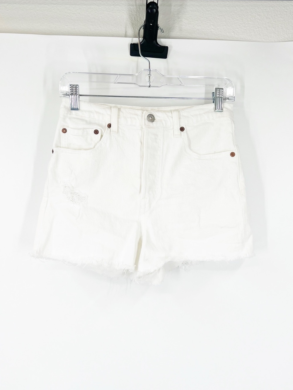 Levi’s Ribcage Denim Button Fly Shorts White High Rise